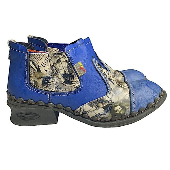 TMA Eyes Leather Ankle Booties Womens 7.5 Retro Boho Patchwork Witchycore Chunky - Picture 7 of 8